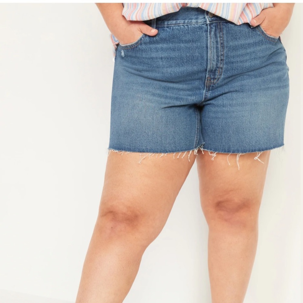 Old Navy Blue Denim High Rise Slouchy Straight Plus Size Denim Shorts NWT